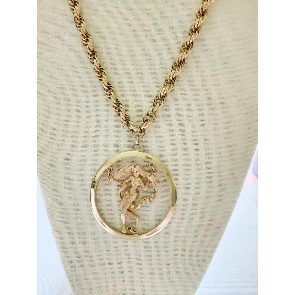 Vintage 1960s Virgo Zodiac Goddess Pendant Astrology Necklace
